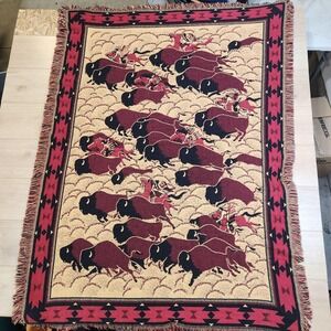 Vintage Bob Timberlake Buffalo Stampede Tapestry Woven Throw Blanket Western